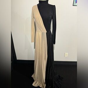 two tone lined evening gown